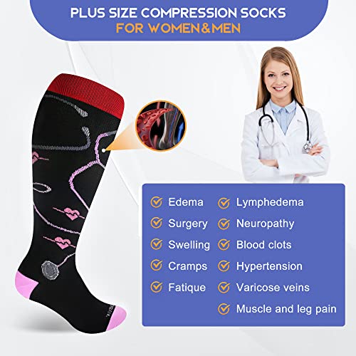 Image of LEVSOX Plus Size Compression Socks for Women Men Wide Calf Extra Large 15-20 mmHg Knee High Sock for Nurses Pregnant Travel