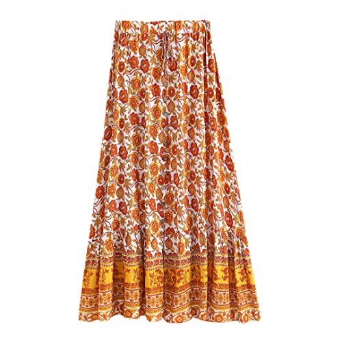 Jupe longue style vintage bohème hippie jaune boutonnée Dninmim taille 52