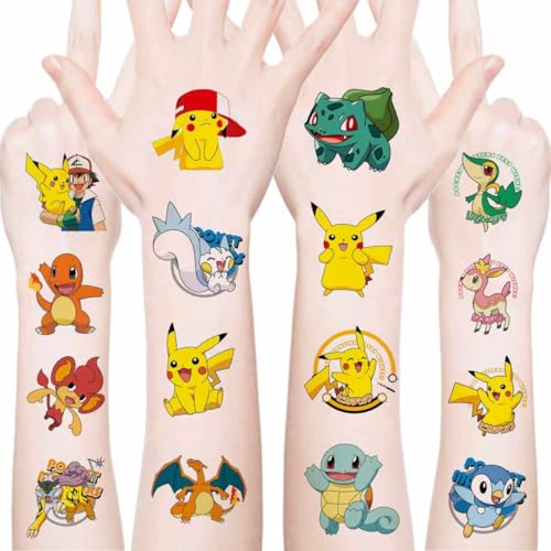 20pcs Poke Monster Temporary Tattoos for Teens Birthday Party Supplies Party Favors Fake Tattoos Stickers Birthday Decorations Party Game Activities Reward Gifts (K)