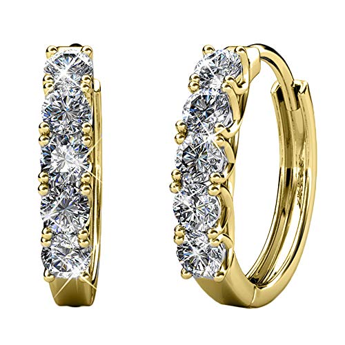 Cate & Chloe Bethany Strong White Gold Hoop Earrings, 18k Gold Hoop Earrings with Large Swarovski Crystals, Silver Hoop Earring Set for Women, Wedding Anniversary Jewelry (Yellow Gold)