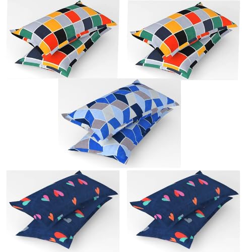 WUSA Premium Cotton Pillow Covers Set | 180 TC Supersoft Brushed Cotton - Breathable & Wrinkle Free (Multi 4, 5)