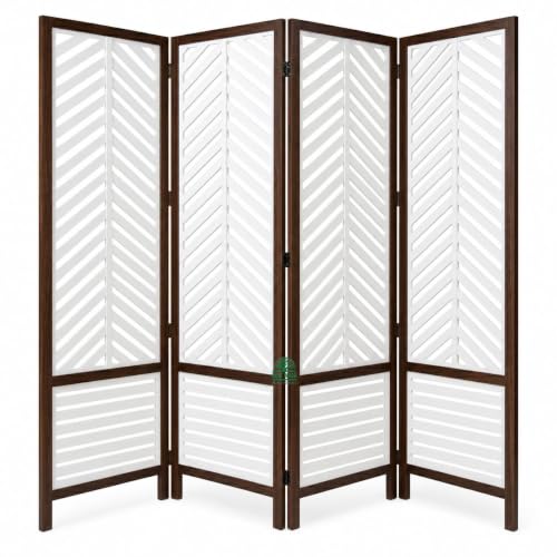 Image of Wooden Room Divider 6 Feet, 4-Panel Folding Wooden Partition for Living Room, Office, Pooja Room, Restaurant, Kitchen & Balcony (2W x 1.82H Meters). (Milky White Circle Pattern)