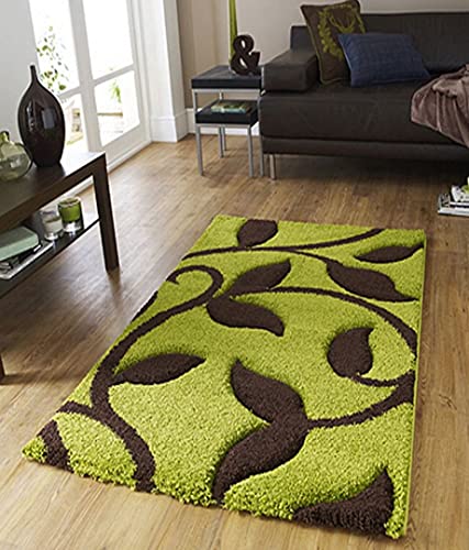 Image of Florida Collection Fur Rectangular Rugs And Carpet For Bedroom, Living Room (3X5 Feet, Green|Brown)