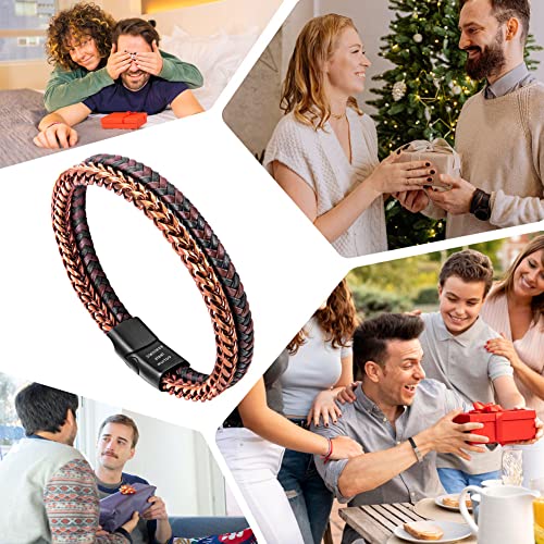 Image of Men's Leather and Steel Chain Bracelet with Clasp