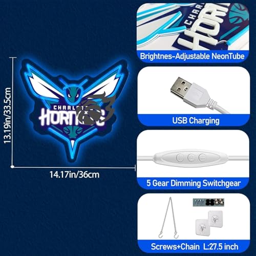 Image of Basketball Team Neon Sign, Sport Light Up Dimmable Basketball Team Logo Hanging USB Powered Led Neon Sign for Wall Decor, Bedroom, Man Cave, Party, Birthday Party Christmas Merch Deco Gift for Boys Teens Fans