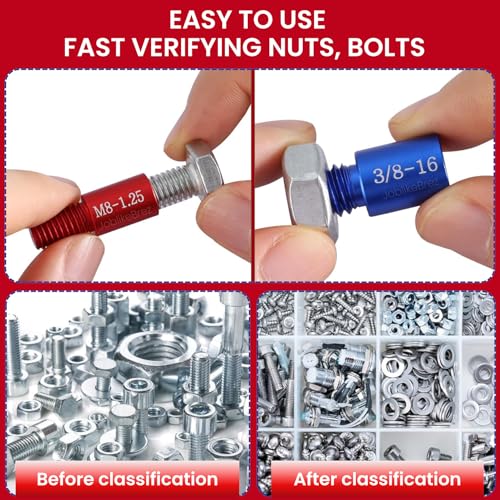 Image of Thread Checker, 44pcs Nut and Bolt Thread Checker, 23 SAE & 21 Metric Box Set Thread Gauge, Nut and Bolt Identifier Gauge Suitable for Size Checker of Bolts or Nuts in Narrow Areas