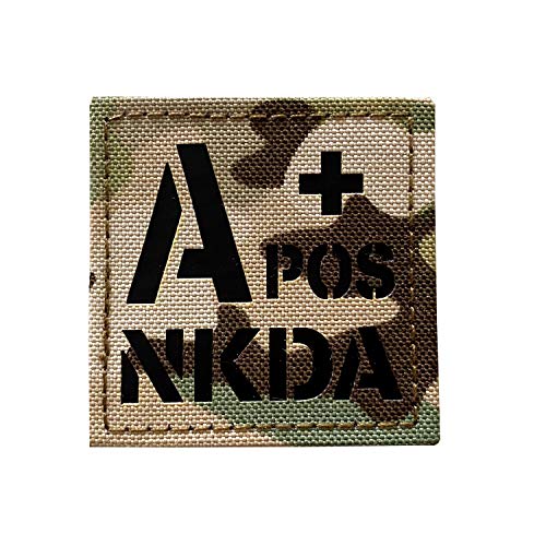 2x2 inch Multicam Infrared IR Tactical POS NKDA Blood Type Positive POS Patch with Hook and Loop (A+POS)