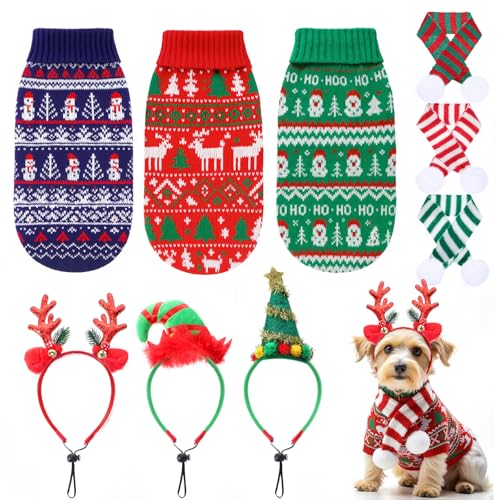 Reginary 9 Pack Dog Christmas Costume Xmas Sweaters Headband Scarf Set Christmas Dog Cat Sweaters Costume Winter Warm Small Dogs Clothes Adjustable Xmas Hair Hoop Headwear for Pet Accessories(S) by Reginary - Used condition - US$7.83