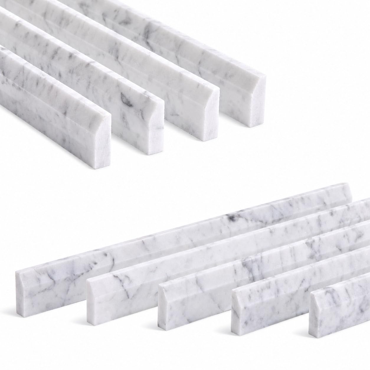 Diflart 10-Pack Carrara White Marble Pencil Liner Trim, 3/8 x 12 Inch, Honed, Marble Tile Edging Corner Trim Molding Bullnose Tile Shower Bathroom Kitchen Livingroom