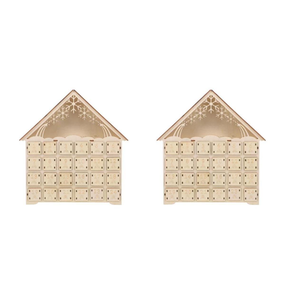 NUOBESTY 2 Piezas Calendario de Adviento Navideño de Madera con Led, 24