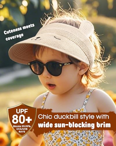 FURTALK Kids Toddler Straw Sun Visor Hat Wide Brim Beach Hat for Girls Boys2