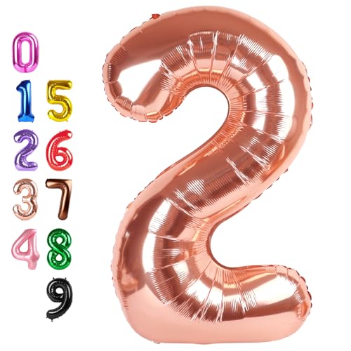 Image of Number Balloons 2 Balloon 40 inch Rose Gold for 2nd Birthday Decoration | Saturated Color, Large 40 in, With Straw & Hanging Hole, For Back-to-School Season, Wedding, Christmas, New Year, Anniversary