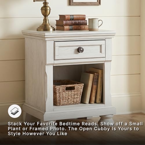 Signature Design by Ashley Nightstand, Bedside Table, Antique White Wood - image 4
