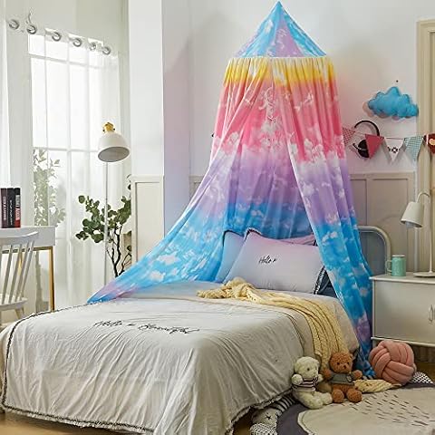 Eimilaly Rainbow Bed Canopy for Girls, Princess Castle Playing Tent Reading Nook, Kids Bed Canopies Mosquito Net Bedding Room Decor Cover