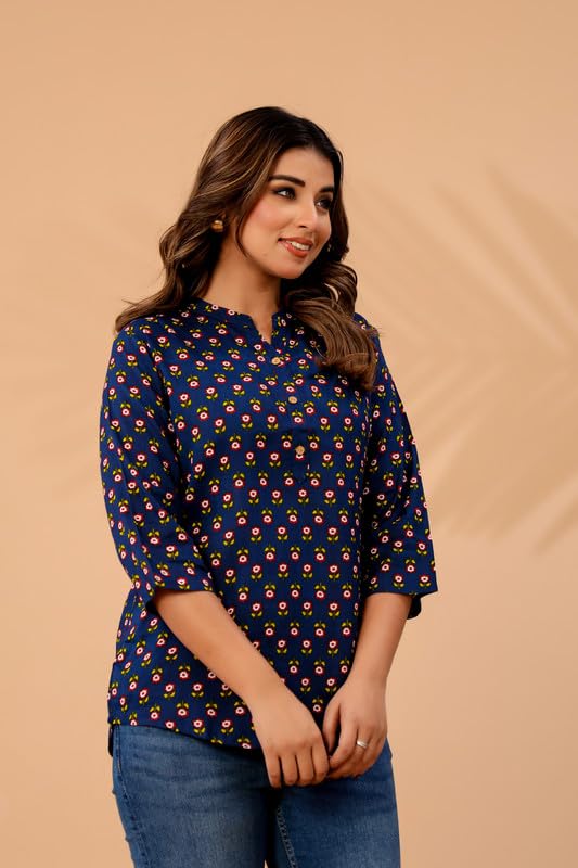 Image of Women's Cotton Printed Kurta Top | 3 /4 Sleeve Straight Kurti Casual Outings