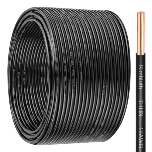 Kimbluth THHN Wire 12 Gauge Solid Copper, Black, 75FT