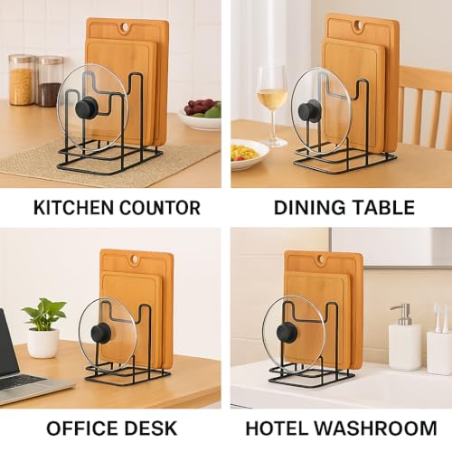 Image of Pan & Pot Lid Organizer Rack - Multifunctional Cookware for Cabinet, Pantry Chopping Board Holder, Space-Saving Kitchen Organizer, Black (L-6.25 x W-9.25 x H-9.25 Inches M-RACK)