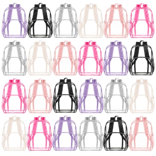 Image of Amylove 24 Pcs Clear Backpack bulk for Stadium Events Heavy Duty PVC Transparent Bookbag for College Workplace Security (15 Inches,Bright Colors)