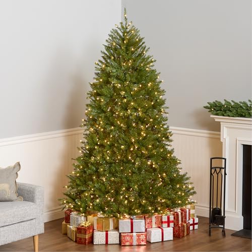 Image of National Tree Company 7 ft Pre-Lit Dunhill Fir Full Artificial Christmas Tree, 700 Warm White LED Lights, 2,144 Tips, Includes Stand, Green
