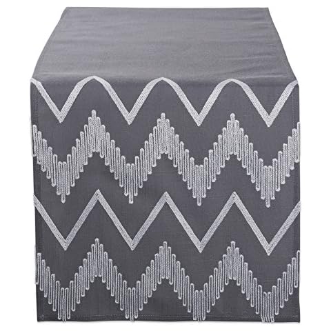DII Camino de Mesa Bordado de Primavera y Verano, Chevron Gris Cover