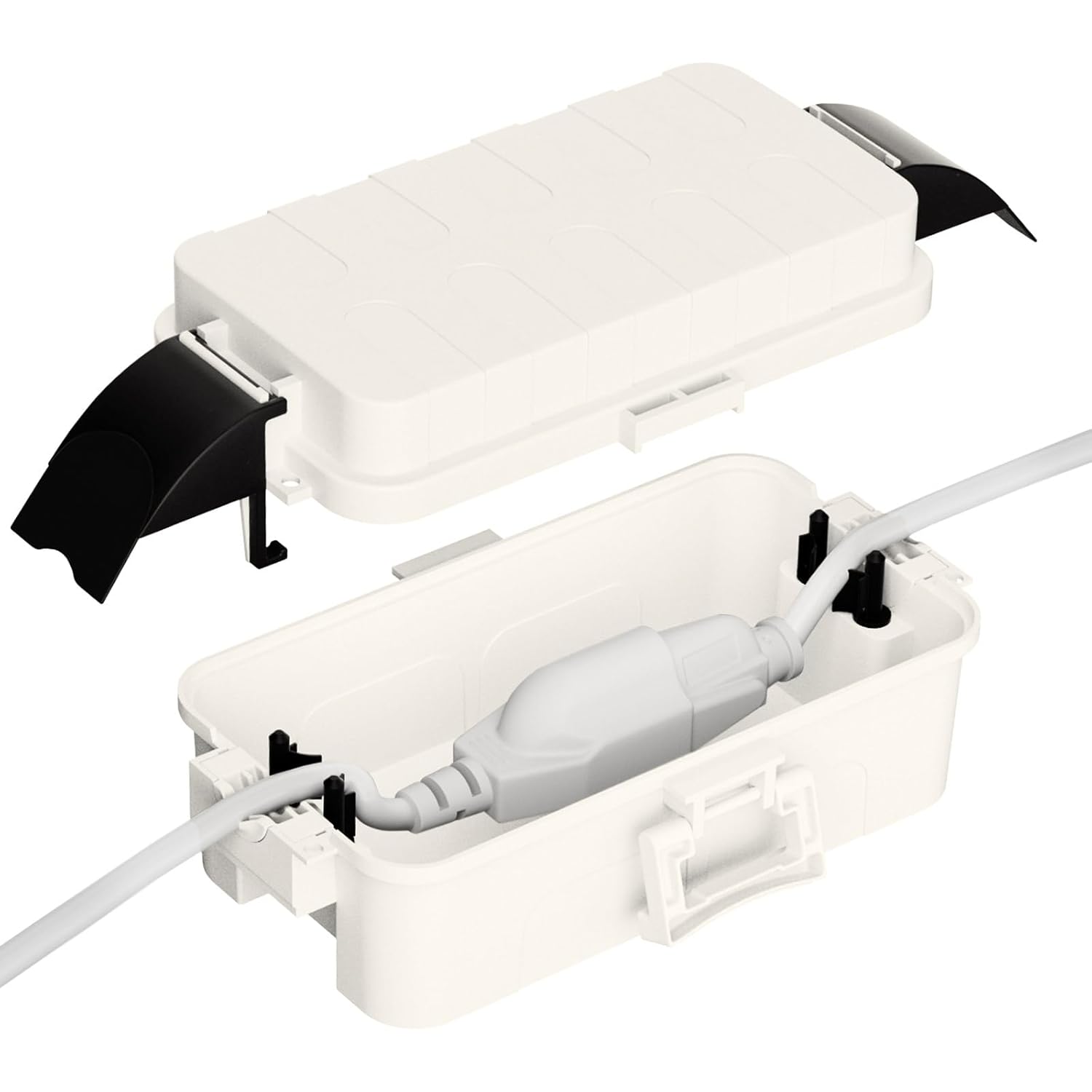 Flemoon IP55 Small Outdoor Electrical Box Waterproof (Inner 5.9 x 3.2 x 1.8inch), Extension Cord Cover with Detachable Awning Covers for Plug, Outlet, Holiday Lights, White
