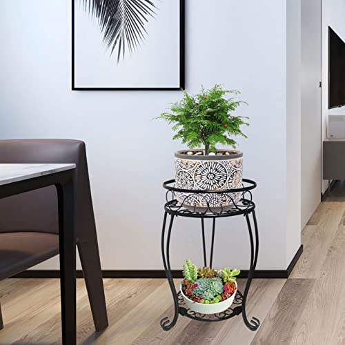 2 Pack 19.2 Inch Metal Plant Stand Rack For Round Flower Pot, 2 Tier Potted Holder Indoor Outdoor Rustproof Wrought Iron Heavy Duty Planter Shelf For Corner Living Room Balcony Garden Patio, Black #TOP1