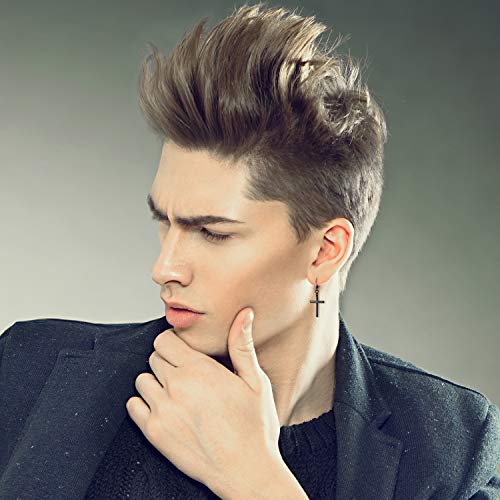 Dangle Stud Earrings,Flongo Men's Womens Stainless Steel Pearl Cross Dangle Hinged Stud Earrings,Piercing Christmas Cross Huggie Hoop Earrings Gift For Men Women Wedding Valentine's Day #TOP2