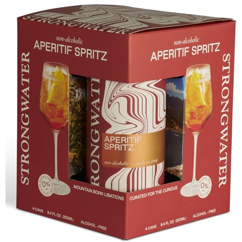 Strongwater Sparkling Spritz Aperitif - 4 Pack Cans (8.4 Fl Oz Each) - Premium Non Alcoholic Aperitif - Made with Filtered Rocky Mountain Water, Gentian, Grapefruit, Quinine, Real Cane Sugar