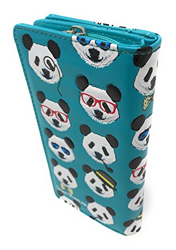 Shag Wear Panda Repeat Large Animal Wallet for Women and Teen Girls Vegan Faux Leather 7" Teal2
