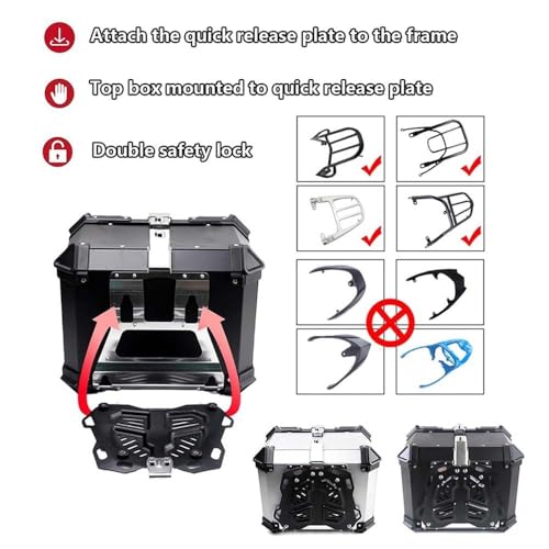 Baúl de moto de aluminio 55L antirrobo e impermeable para guardar equipaje 7