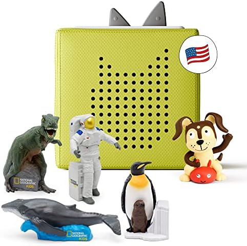 Toniebox Audio Player Starter Set with National Geographic Astronaut, Dinosaur, Whale, and Penguin – Green