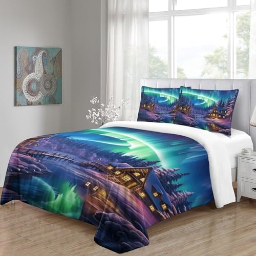 Parure de lit aurores boréales microfibres pour lit double - 5