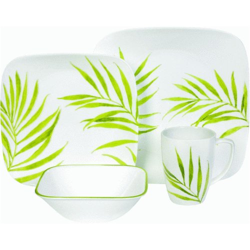 Corelle Square Round 16-Piece Dinnerware Set, Bamboo Leaf, Service for 4