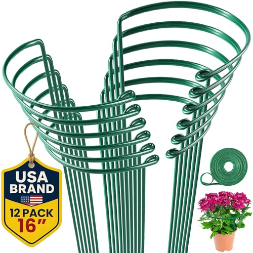 K-Brands 12 Pack Plant Support Stakes – Heavy-Duty Half Round Peony Support Ring and Cage for...