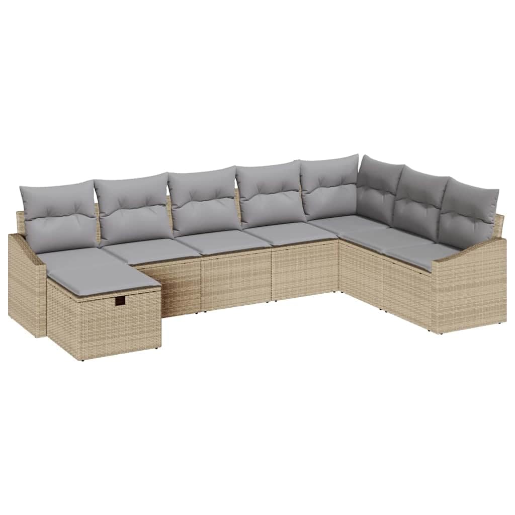Zestaw mebli ogrodowych, 8-częściowy, beżowy, 55 x 62 x 69 cm, polirattan, modułowa konstrukcja, na taras, balkon, do ogrodu, odporna na działanie promieni UV, odporna na warunki