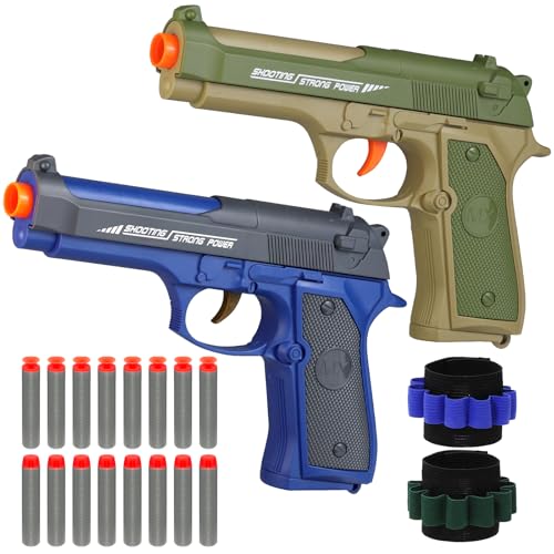 2 Pack Blaster Toy Guns for Boys Fit for Nerf Guns Darts, Small Toys Pistol for Boys Birthday Gifts, for Kids Toddlers Age 3-5 5-7 8-12 Year Olds - 20 Refill Foam Darts 2 Wristbands