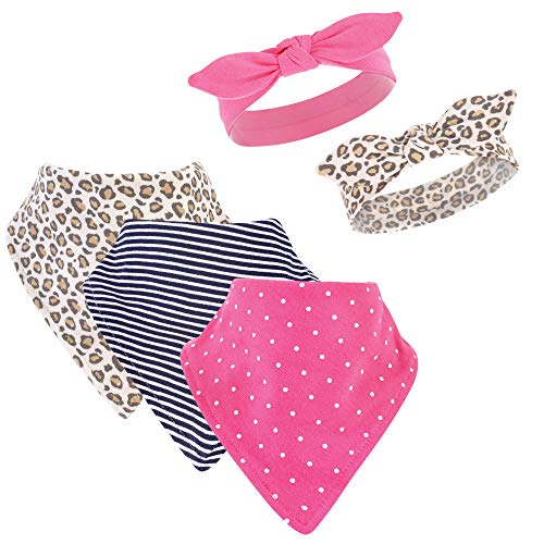 Hudson Baby Unisex Baby Cotton Bib and Headband Set, Leopard, One Size