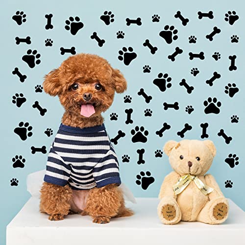 Quanyuchang Set mit 76 Hunde-Dekor-Aufklebern: schwarze, matte Vinyl-Hundepfoten-Aufkleber, Knochen, Fußabdruck, Aufkleber für Wand, Glas, Möbel und mehr