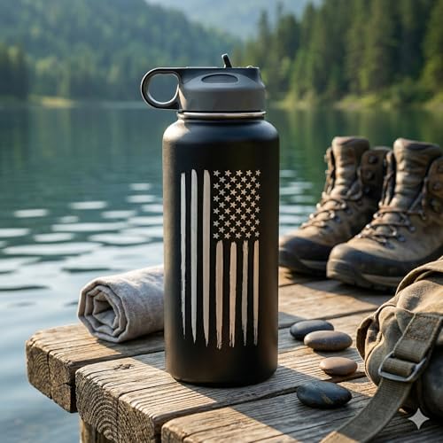 Military Gift Shop Botella de Agua Térmica de Acero Inoxidable 32oz con Bandera Americana Grabada miniatura 3