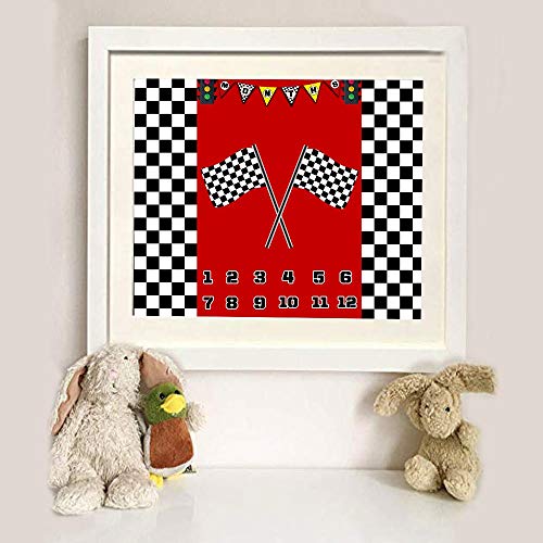 F-Fun Soul Race Car Flag Baby Monthly Milestone Blanket 48X40In Checkered Flags Traffic Light Sports Nursery Blanket Newborn Mom Gifts Baby Shower Age Growth Tracker With Bonus Maker Btzyfs58 #TOP4