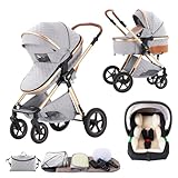 Mobayta Kinderwagen 3 in 1 Komplettset, 0-4 Jahre, bis 22 kg, Kombikinderwagen Reisesysteme für Neugeborene und Kleinkinder (GREY H2, H2)