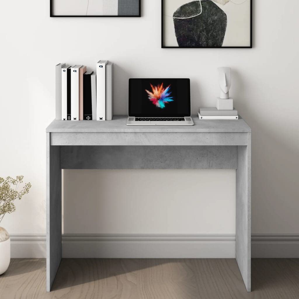 Scrivania grigio cemento in legno multistrato 90x40x72 cm, tavolo scrittoio salvaspazio con ripiano per computer e cassetto, mobile ufficio per smartworking e studio casa