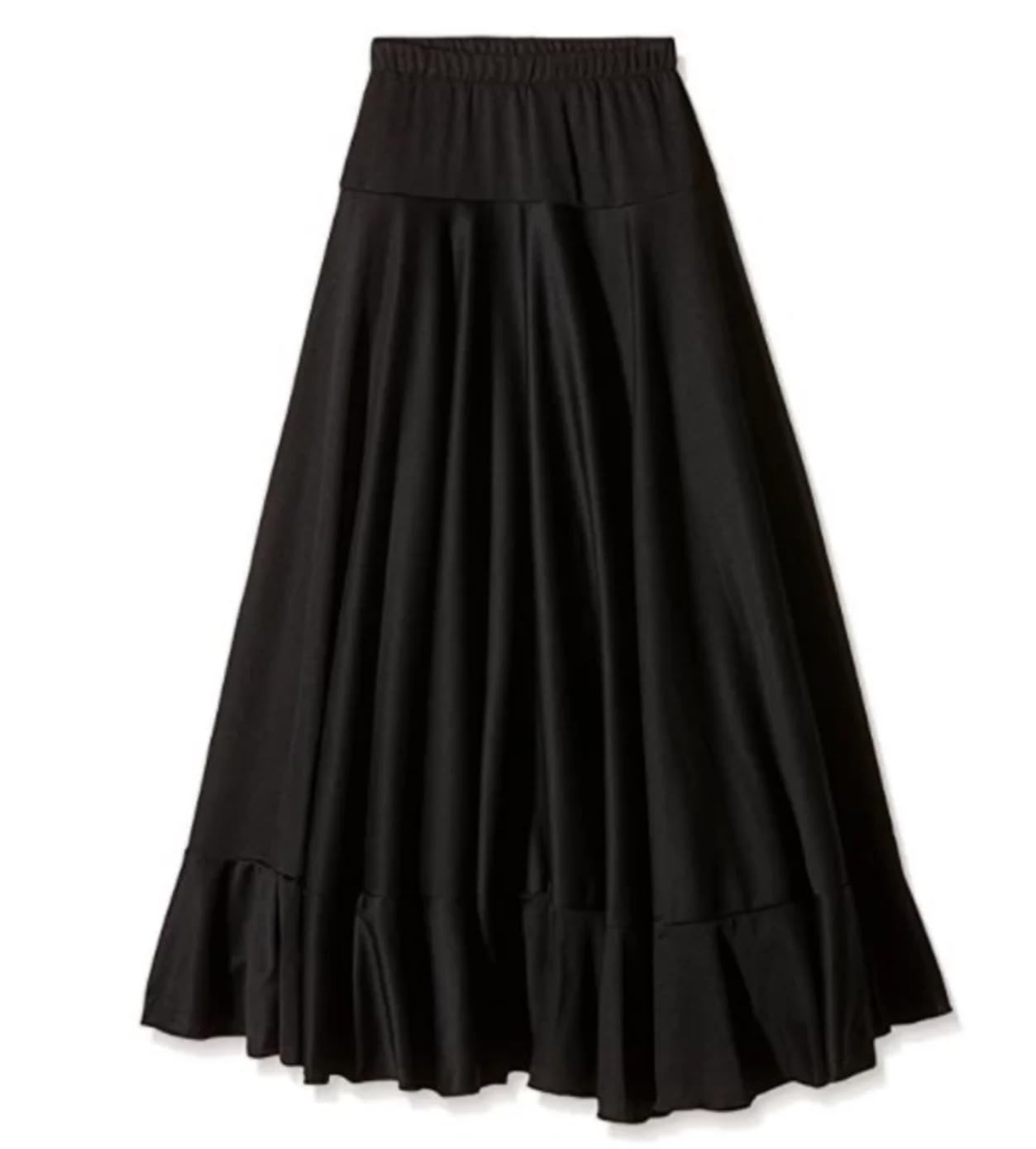 Genérico FLAMENKA ROCIERA Falda Ensayo Baile Flamenco, Negro, Volante de Capa, Cintura Elástica
