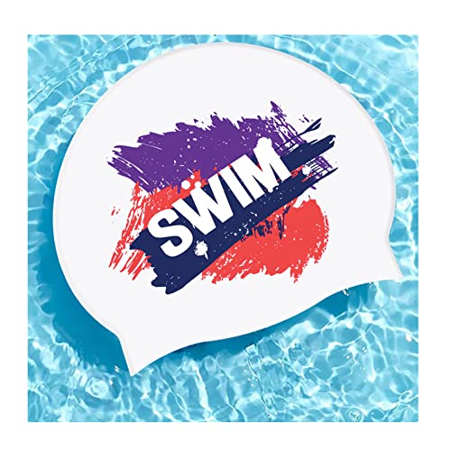 Swimming Cap Kids 6-14 - Swim Cap Kids Swim Hat Kids Swimming Cap Boys Girls, Silicone & Waterproof (White, Purple&Pink) - Image 2