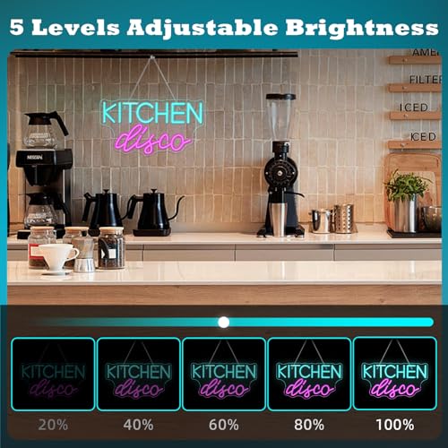 Image of JURONG Kitchen Disco Neon Signs for Wall Decor, Dimmable LED Neon Light USB Powered Light Up Signs for Home, Canteen, Restaurant, Cooking Room Party, Kitchen Decor Gift