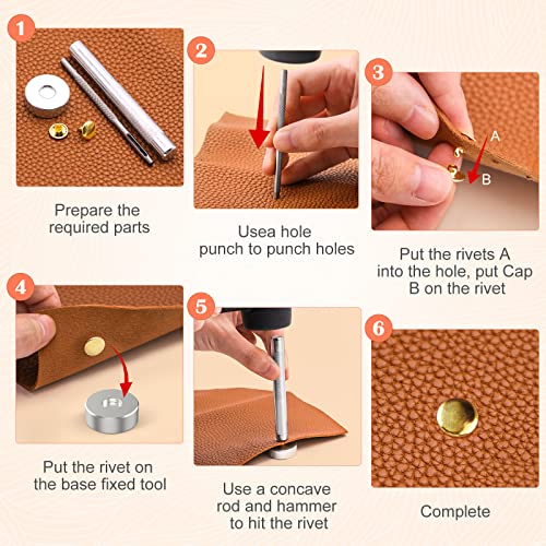 Alritz SEWING-KIT-005 240 Sets Leather Rivets, Double Cap Rivets Tubular 4 Colors 2 Big Sizes Metal Studs thumb #5