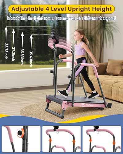 Image of Kids Treadmill, Treadmill for Kids Manual with Handle Bar Up to 165Lbs Capacity, Upgraded Kids Exercise Equipment with 2 Adjustable Incline Mode & 4 Level Upright Height