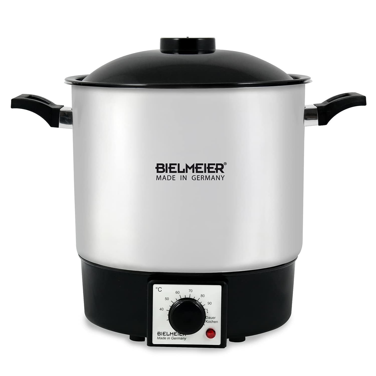 Bielmeier Einkochautomat 9 L Edelstahl, Einkochtopf elektrisch 1000 W | ohne Auslaufhahn, Weckautomat zum Einkochen und Einwecken, kompakter Einmachtopf für Marmelade, Obst & Saft, Made in Germany