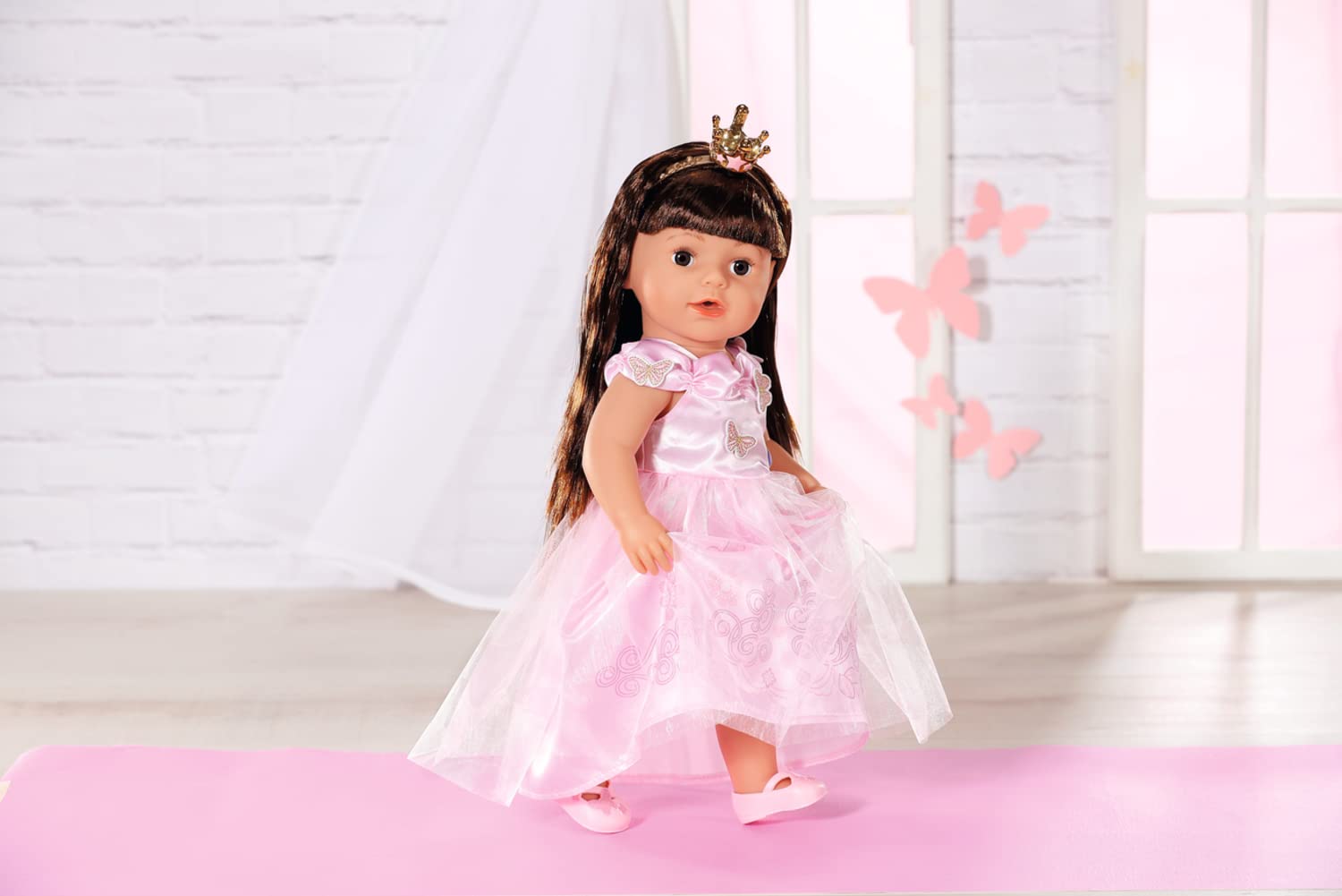 Zapf Creation 834169 BABY born Deluxe księżniczka 43 cm – odzież dla lalek 43 cm zestaw różowy, sukienka dla lalek z tiulu, koroną, opaską na włosy i butami.