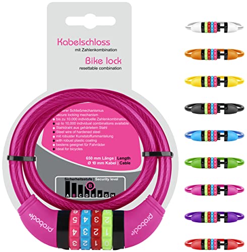 Probock candado bicicleta niño | candado de bicicleta infantil de combinacion de números | candado bicicleta antirrobo infantil 10 x 650 mm para Bici sin pedales, Scooter niño - multicolor